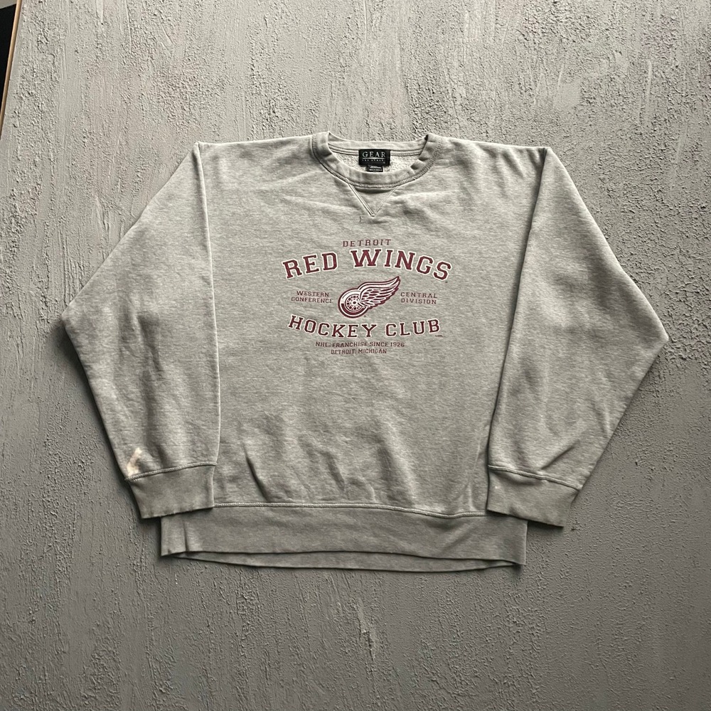 Vintage Detroit Red Wings Hockey Club Sweatshirt Men Medium Grey 90s Gear Sport